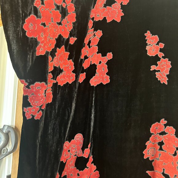 Boho Whimsigoth Black Velvet Burnout Kimono Duster • One Size •Red Floral Witchy - Picture 6 of 7